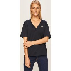 Lacoste - T-shirt. Niebieskie bluzki damskie Lacoste, bez wzorów, z bawełny, casualowe, bez kołnierzyka. W wyprzedaży za 179,90 zł.