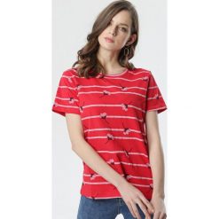 Czerwony T-shirt Aora. Czerwone bluzki damskie Born2be, s, w paski, z okrągłym kołnierzem. Za 39,99 zł.