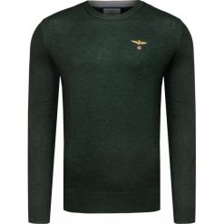 Sweter AERONAUTICA MILITARE. Zielone swetry męskie Aeronautica Militare, l, z haftami, z okrągłym kołnierzem, bez kaptura. W wyprzedaży za 511,00 zł.