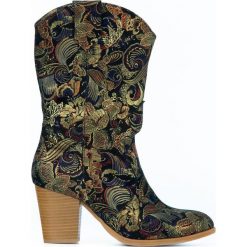 Kowbojki do połowy łydki - skóra naturalna - model 171 - kolor złota mozaika. Żółte kozaki damskie Zapato, ze skóry, bez obcasa, bez zapięcia. Za 459,00 zł.