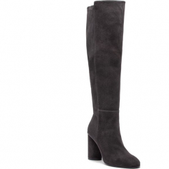 Kozaki STUART WEITZMAN - Eloise 95 YL96247 Asphalt Suede. Szare kozaki damskie marki Stuart Weitzman, ze skóry, przed kolano, na wysokim obcasie, bez zapięcia. W wyprzedaży za 1649,00 zł.