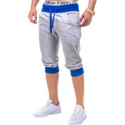 Krótkie spodenki męskie dresowe P29 - szaro-niebieskie. Szare spodenki i szorty męskie Ombre Clothing, s, bez wzorów, z bawełny, klasyczne, krótkie. Za 39,00 zł.