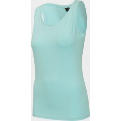 Top damski TSD306 - błękit turkusowy. Niebieskie topy damskie 4f, bez wzorów, z dzianiny, bez kołnierzyka. Za 24,99 zł.