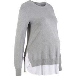 Sweter ciążowy 2 w 1, długi rękaw bonprix jasnoszary melanż. Szare swetry damskie bonprix, bez wzorów, z długim rękawem, długie, bez kaptura. Za 109,99 zł.