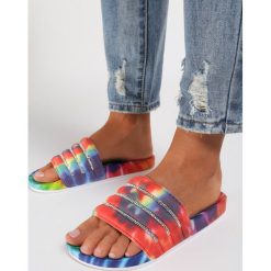 Tie Dye Niebieskie Klapki Heligenia. Niebieskie klapki damskie Renee, bez wzorów, bez obcasa, na płaskiej podeszwie. Za 59,99 zł.