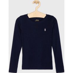 Polo Ralph Lauren - Longsleeve dziecięcy 128-176 cm. Niebieskie bluzki dziewczęce Polo Ralph Lauren, bez wzorów, z bawełny, z okrągłym kołnierzem, z długim rękawem, długie, bez kaptura. W wyprzedaży za 139,90 zł.