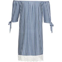 Sukienka bonprix niebiesko-biały w paski. Niebieskie sukienki damskie bonprix, w paski, bez kołnierzyka, bez rękawów. Za 99,99 zł.