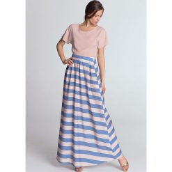 Spódnica maxi elegancka w paski - 36. Białe spódniczki damskie e-margeritka.pl, do pracy, na lato, s, w paski, z poliesteru, eleganckie, z podwyższonym stanem, długie, maxi, rozkloszowane. Za 158,99 zł.