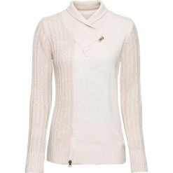 Sweter dzianinowy z zamkami bonprix beżowo-szary. Szare swetry damskie bonprix, z aplikacjami, z dzianiny, bez rękawów, bez kaptura. Za 54,99 zł.