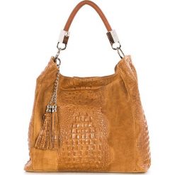Shopper bag damskie: Skórzana torebka w kolorze brązowym – 40 x 36 x 16 cm