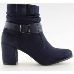 Botki na obcasie granatowe 99-129 BLUE. Niebieskie botki damskie obuwie damskie, z zamszu, klasyczne, bez obcasa, na obcasie, na zamek. Za 87,80 zł.