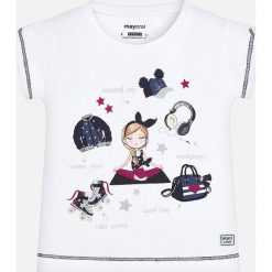 Mayoral - T-shirt dziecięcy 92-134 cm. Różowe bluzki dziewczęce Mayoral, z nadrukiem, z dzianiny, z okrągłym kołnierzem, krótkie. Za 69,90 zł.