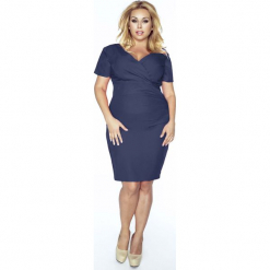 Granatowa Sukienka Dopasowana z Kopertowym Dekoltem Plus Size. Niebieskie sukienki dzianinowe Molly.pl, na imprezę, plus size, z kopertowym dekoltem, plus size, midi, dopasowane. Za 199,90 zł.