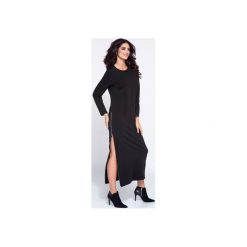 Sukienka tuba maxi z długimi rozporkami. Czarne sukienki damskie dzianinowe marki Bien fashion, xl, melanż, z okrągłym kołnierzem, z długim rękawem, długie, maxi. Za 179,00 zł.