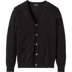 Sweter rozpinany z gładkiej dzianiny bonprix czarny. Czarne swetry męskie bonprix, s, bez wzorów, z dzianiny. Za 89,99 zł.