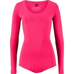 Body ze stretchem, długi rękaw bonprix różowy hibiskus. Różowe koszulki damskie bonprix, bez wzorów, bez kołnierzyka, z długim rękawem. Za 27,99 zł.