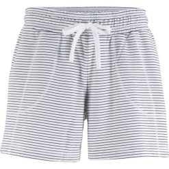 Szorty dresowe w paski bonprix ciemnoniebiesko-biały w paski. Niebieskie spodnie damskie bonprix, z dresówki. Za 54,99 zł.