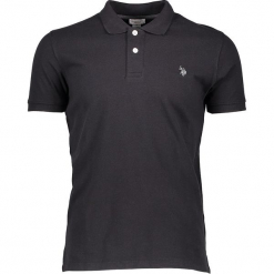 Koszulka polo w kolorze czarnym. Czarne koszulki polo męskie marki U.S. Polo Assn., m, z haftami, z bawełny. W wyprzedaży za 121,95 zł.