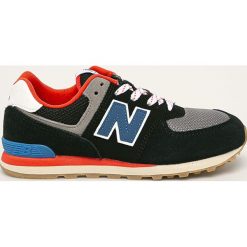 New Balance - Buty dziecięce GC574SOV. Czarne trampki chłopięce New Balance, bez wzorów, ze skóry, sportowe, z okrągłym noskiem, na sznurówki. Za 249,90 zł.