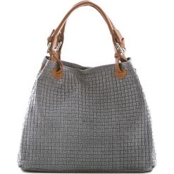 Shopper bag damskie: Skórzana torebka w kolorze szarym – 45 x 37 x 15 cm