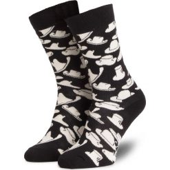 Skarpety Wysokie Unisex HAPPY SOCKS - HAT01-9100 Czarny. Czarne skarpetki damskie Happy Socks, bez wzorów, z elastanu. Za 39,90 zł.