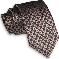Beżowo-Granatowy Elegancki Męski Krawat -ALTIES- 7 cm, Klasyczny, w Kwiaty KRALTS0399. Brązowe krawaty męskie Alties, w kwiaty, z tkaniny, eleganckie. Za 39,00 zł.