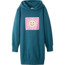 Sukienka dziewczęca dresowa z dwustronnymi cekinami WOW bonprix niebieskozielony. Niebieskie sukienki dziewczęce bonprix, z aplikacjami, z dresówki, bez rękawów. Za 54,99 zł.