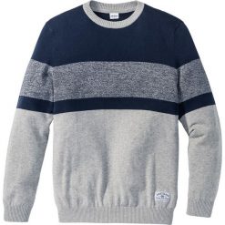 Swetry klasyczne męskie: Sweter w paski Regular Fit bonprix jasnoszary melanż – ciemnoniebieski