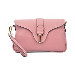 Torebki klasyczne damskie: Skórzana torebka w kolorze jasnoróżowym – (S)29 x (W)18 x (G)5 cm