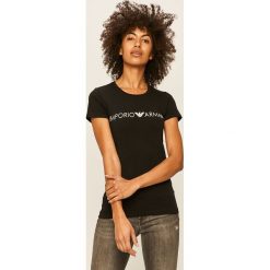 Emporio Armani - T-shirt. Szare bluzki damskie Emporio Armani, s, z nadrukiem, z elastanu, casualowe, z okrągłym kołnierzem, z krótkim rękawem. Za 189,90 zł.