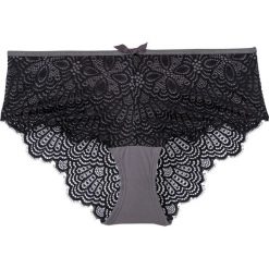 Figi panty bonprix dymny szary - czarny. Szare majtki damskie bonprix, w koronkowe wzory, z bawełny. Za 34,99 zł.