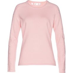 Sweter z połyskującymi kamieniami bonprix pastelowy jasnoróżowy. Czerwone swetry klasyczne damskie bonprix. Za 69,99 zł.