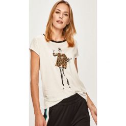 Morgan - T-shirt. Białe bluzki damskie Morgan, s, z aplikacjami, z bawełny, z okrągłym kołnierzem. W wyprzedaży za 89,90 zł.