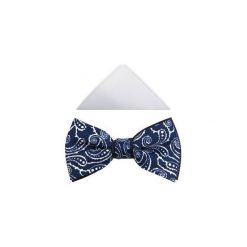 Granatowa mucha męska w biały paisley A237. Białe muszki męskie Modini Moda Męska, na co dzień, bez wzorów, z tkaniny, eleganckie. Za 44,55 zł.