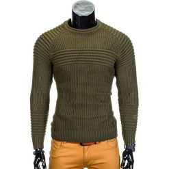 Swetry klasyczne męskie: SWETER MĘSKI E96 – KHAKI