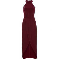 Sukienka z dekoltem halter bonprix ciemnoczerwony. Czerwone sukienki damskie bonprix, bez wzorów, bez kołnierzyka, z długim rękawem, długie, maxi, kopertowe. Za 149,99 zł.