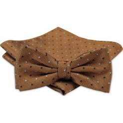 Modna Mucha Męska - Alties - Stare Złoto w Groszki MUALTS0286. Żółte muszki męskie Alties, na imprezę, w paski, eleganckie. Za 40,00 zł.
