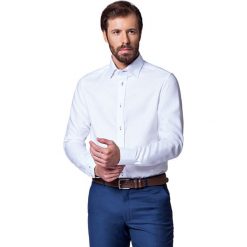 Koszula Biała Almeria Slim. Białe koszule męskie LANCERTO, m, w kratkę, z bawełny, eleganckie, z kontrastowym kołnierzykiem, bez rękawów. Za 299,90 zł.