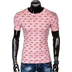 T-SHIRT MĘSKI Z NADRUKIEM S1004 - PUDROWY RÓŻ. Różowe t-shirty męskie marki Ombre Clothing, s, z nadrukiem. Za 35,00 zł.