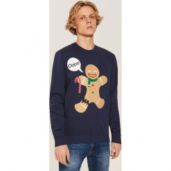 Bluza ze świąteczną aplikacją - Granatowy. Niebieskie bluzy męskie marki House, l, z aplikacjami. Za 89,99 zł.