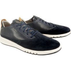 GEOX U927FA AERANTIS 02243 C4002 navy, półbuty męskie. Niebieskie półbuty męskie Geox, bez wzorów, ze skóry, na sznurówki. Za 589,90 zł.