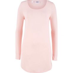 Długi shirt, długi rękaw bonprix perłowy jasnoróżowy. Różowe koszulki damskie marki bonprix, bez wzorów, bez kołnierzyka, z długim rękawem. Za 44,99 zł.