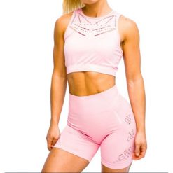 GymHero Venice Beach Top Short Bra BRA-SHORTMILKSHAKE. Różowe topy damskie Gymhero, bez wzorów, bez kołnierzyka. Za 99,99 zł.