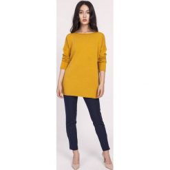 Dzianinowa bluzka oversize musztardowa - s/m. Bluzki damskie e-margeritka.pl, s, bez wzorów, z wiskozy, bez kołnierzyka, bez rękawów. Za 159,99 zł.