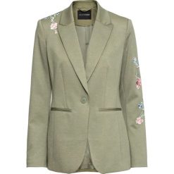 Żakiet z dżerseju z haftem bonprix oliwkowy. Zielone żakiety damskie bonprix, z haftami, z dżerseju. Za 189,99 zł.