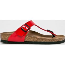 Birkenstock - Japonki. Czerwone klapki damskie Birkenstock, bez wzorów, ze skóry, bez obcasa. W wyprzedaży za 219,90 zł.