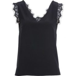 Topy damskie: Top w połączeniu różnych materiałów, z koronką bonprix czarny