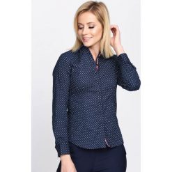 Granatowa Koszula Likeness. Białe bluzki damskie Born2be, xl, w grochy, z materiału, z kontrastowym kołnierzykiem, bez rękawów. Za 59,99 zł.