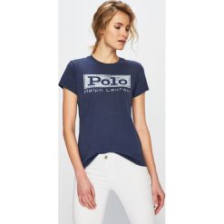 Polo Ralph Lauren - Top. Niebieskie bluzki damskie marki Polo Ralph Lauren, s, z nadrukiem, z bawełny, casualowe, z okrągłym kołnierzem, z krótkim rękawem. Za 299,90 zł.