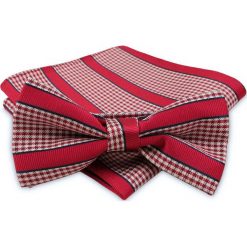 Czerwona Męska Mucha - ALTIES - z Taką Samą Poszetką, w Drobną Kratkę, Paski MUALTStania0323. Czerwone muszki męskie Alties, w paski, eleganckie. W wyprzedaży za 29,00 zł.